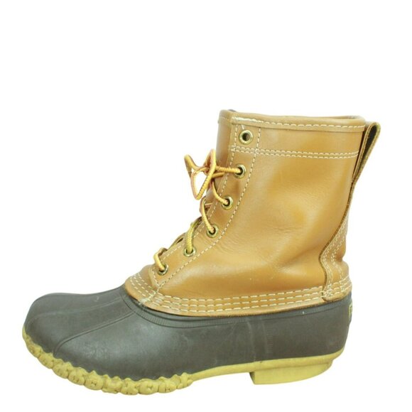 LL Bean Brown Leather 8" Insulated Gore-Tex Ankle Duck Boots Size 7 Wide - Picture 1 of 13